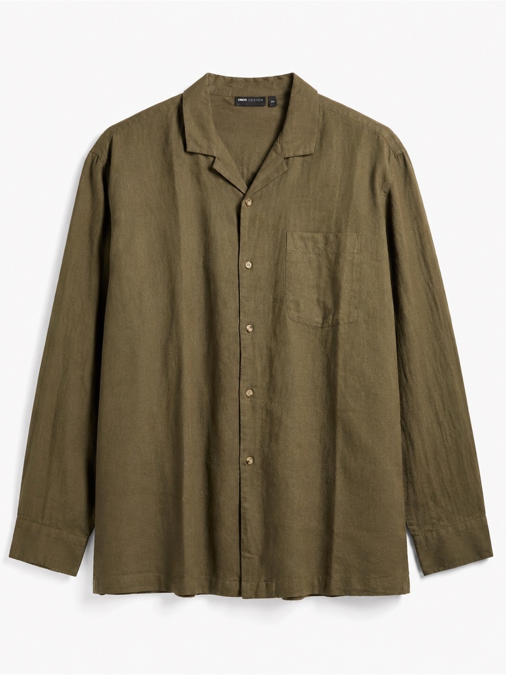 ASOS DESIGN Olive Linen Blend Camp Collar Shirt XXL Minimalist Streetwear